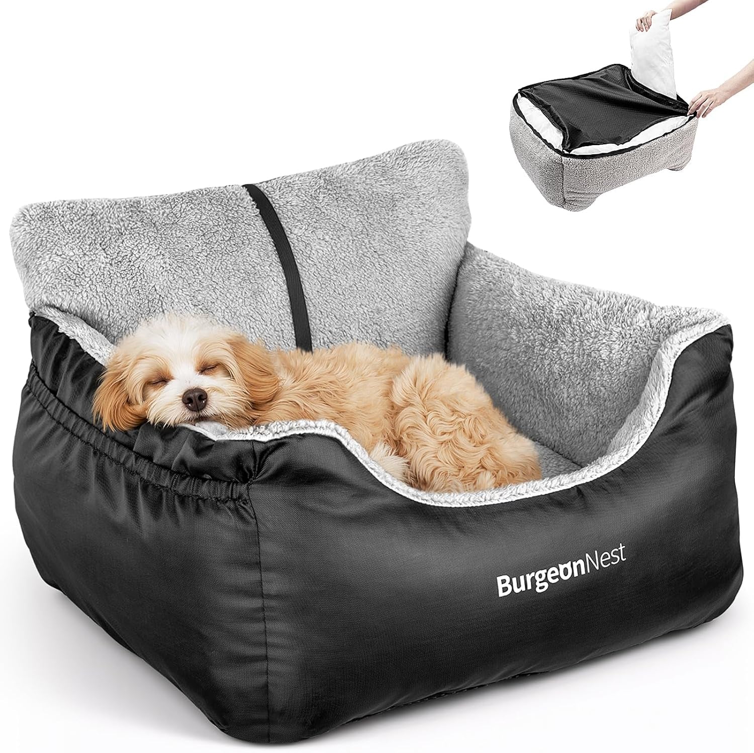 Dog Car Seat for Small Dogs, Fully Detachable and Washable Dog Carseats Small under 25, Soft Dog Booster Seats with Storage Pockets and Clip-On Leash Portable Dog Car Travel Carrier Bed